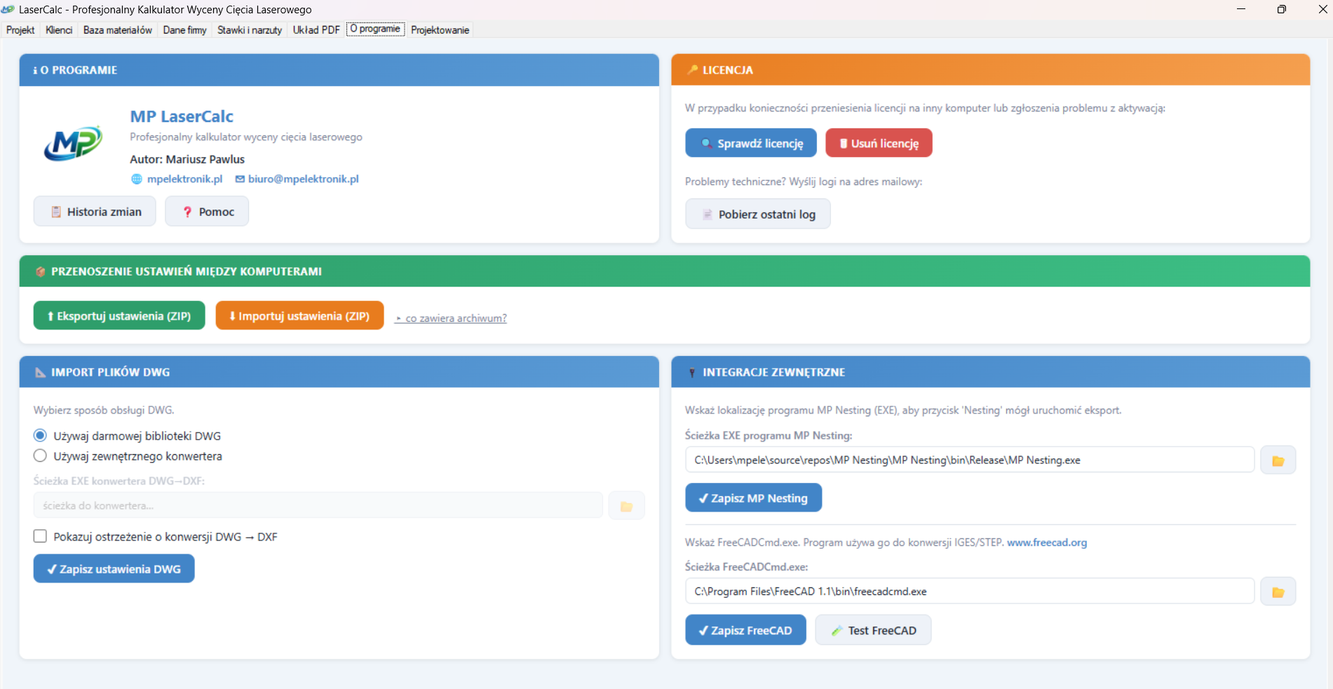 Integracje LaserCalc: import DWG, FreeCAD dla modeli 3D i MP Nesting